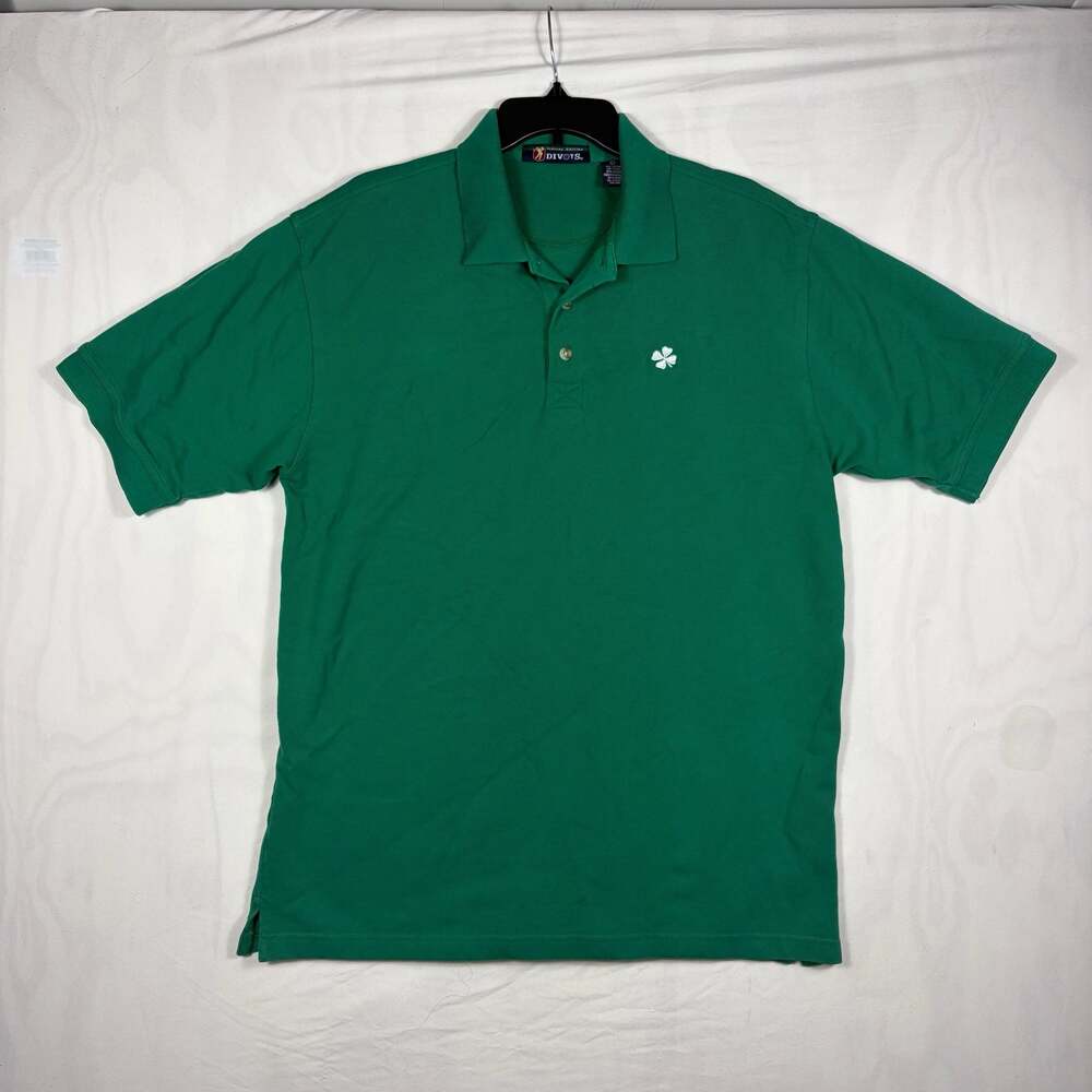Divots Players Edition Green Clover Short Sleeve Polo Shirt Men's Size L